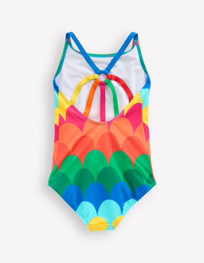 Selena Rainbow Strap Swimsuit-Multi Scallop Stripe