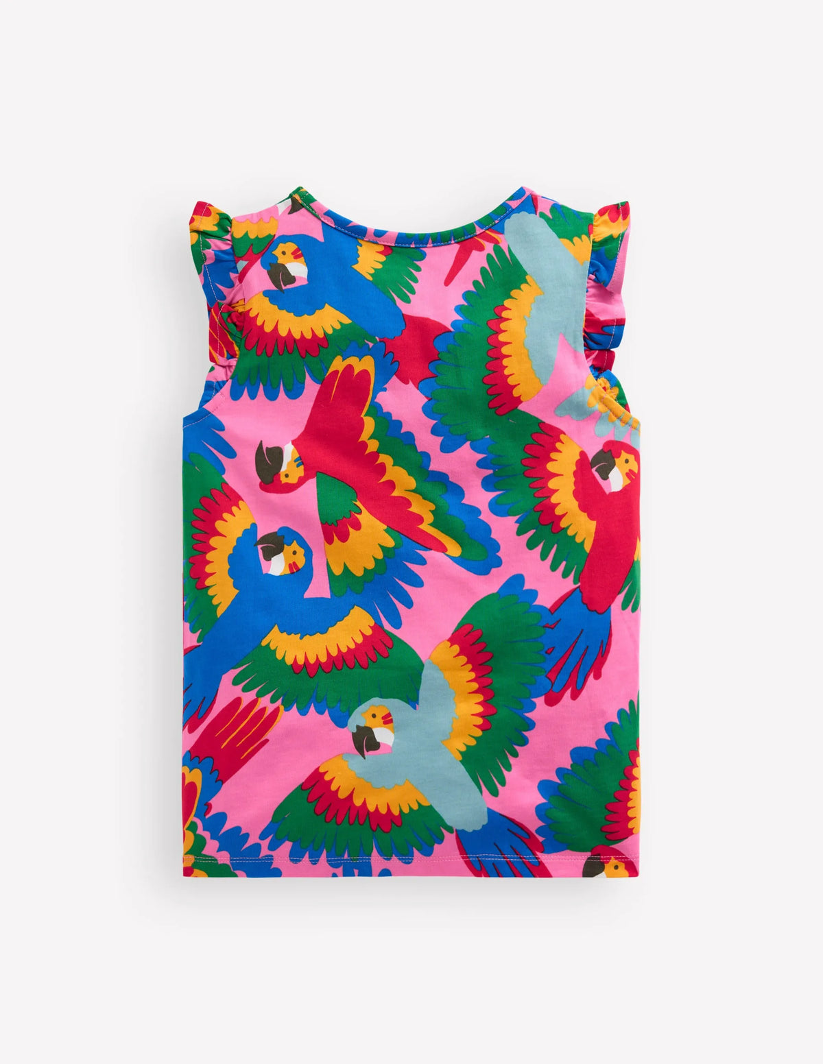 Frill Sleeve Printed Tee-Multi Rainbow Parrot