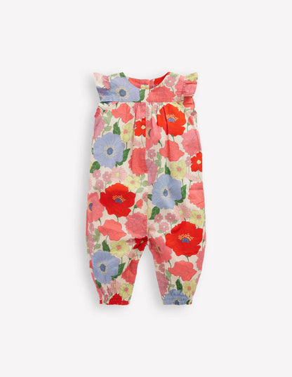Ruffle Sleeve Romper-Multi Summer Garden