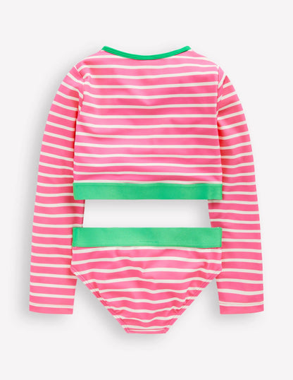 Cropped Rash Vest Set-Strawberry Stripe
