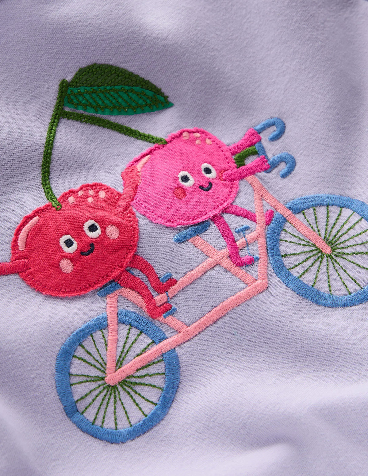 Short Sleeve Appliqué T-shirt-Misty Lavendar Cherries