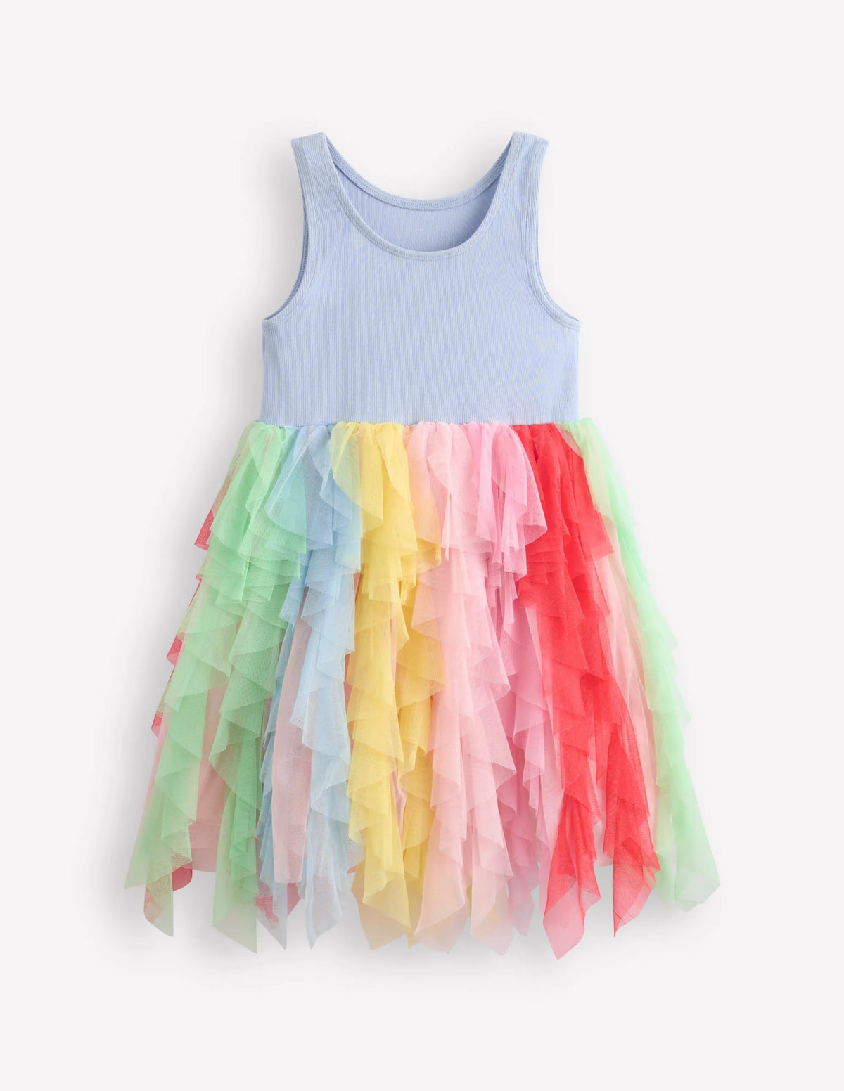 Jersey Tulle Mix Dress-Misty Blue Rainbow