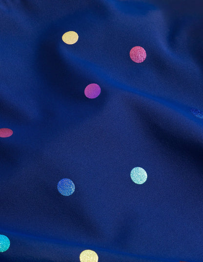 Cross-back Printed Swimsuit-Navy, Rainbow Foil Confetti