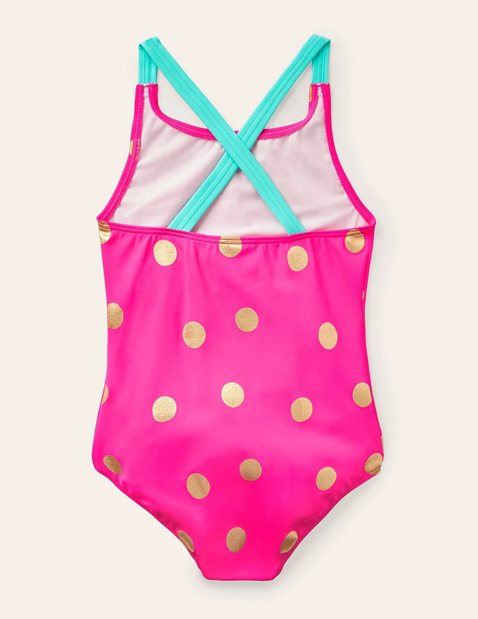 Cross-back Printed Swimsuit-Fuchsia Pink, Gold Foil Spot