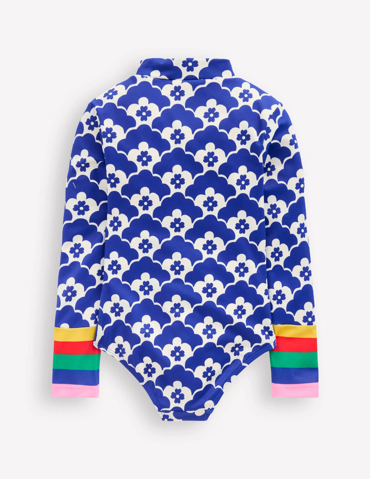 Long-sleeved Swimsuit-Orion Blue Flower Geo