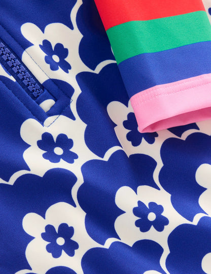 Long-sleeved Swimsuit-Orion Blue Flower Geo
