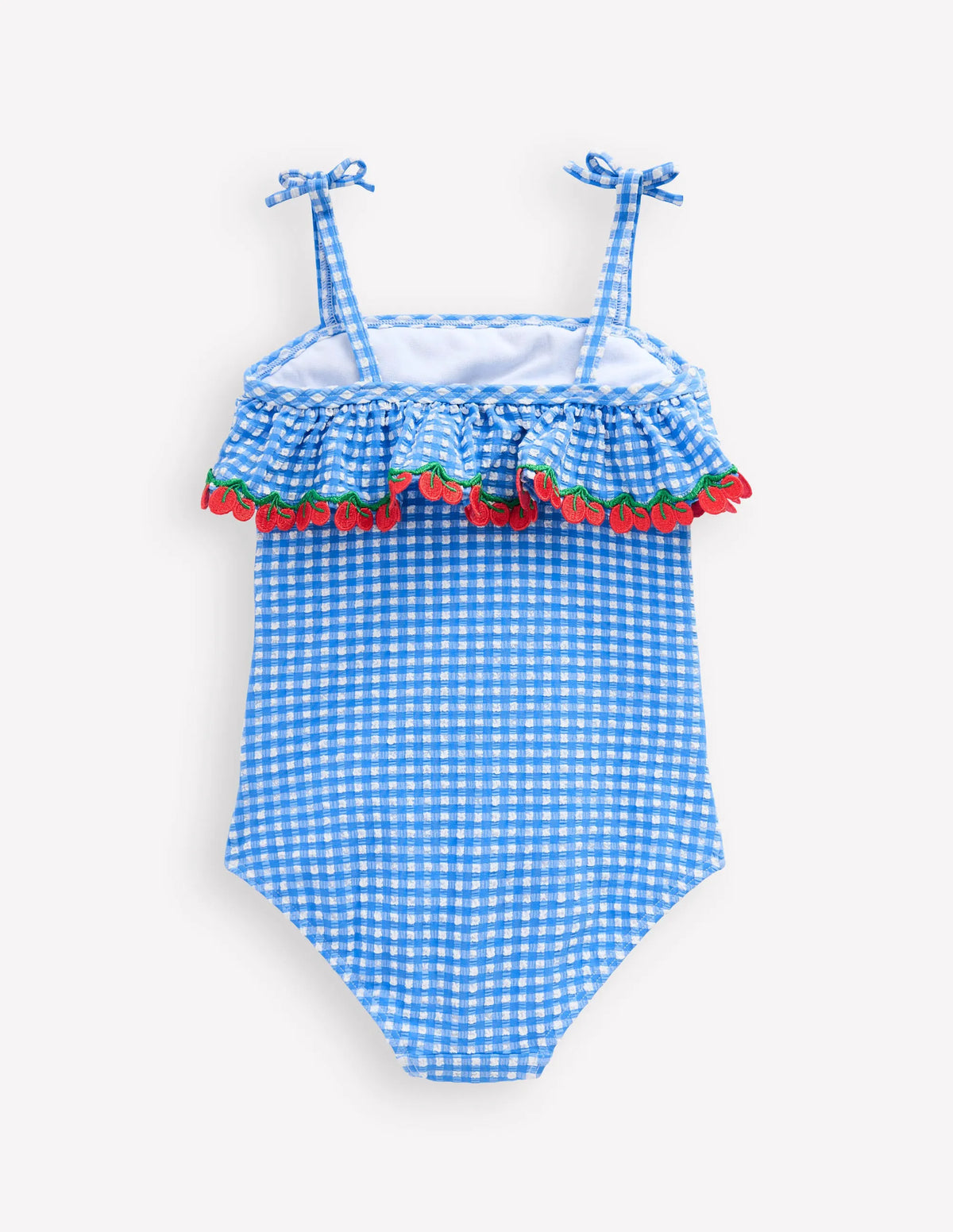 Tallulah Frill Swimsuit-Blue Gingham Cherries
