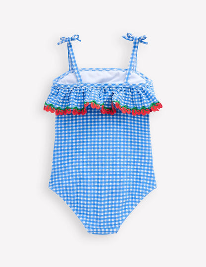 Tallulah Frill Swimsuit-Blue Gingham Cherries