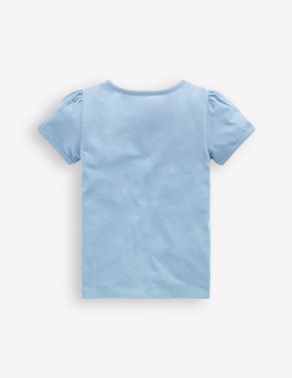Puff Sleeve Applique Top-Glacier Blue Unicorns