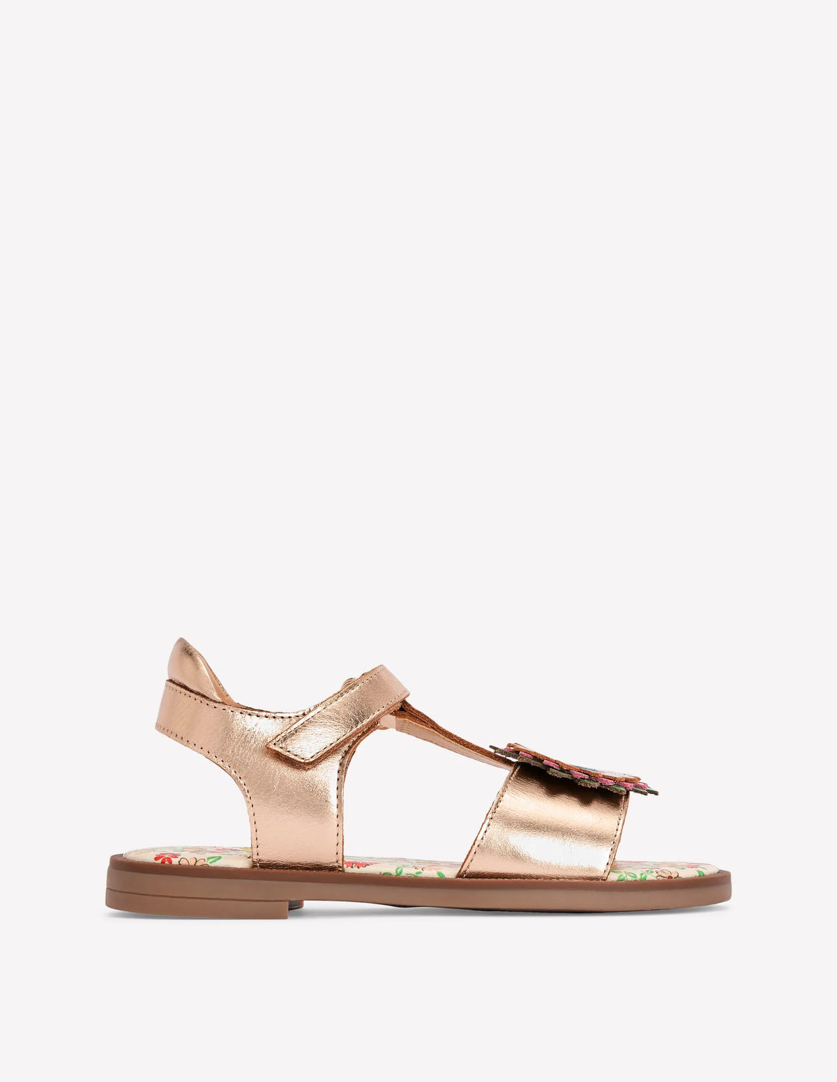 Fun Leather Sandals-Gold Metallic Flower