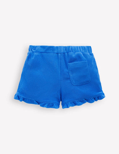 Frill Hem Towelling Shorts-Kingfisher Blue