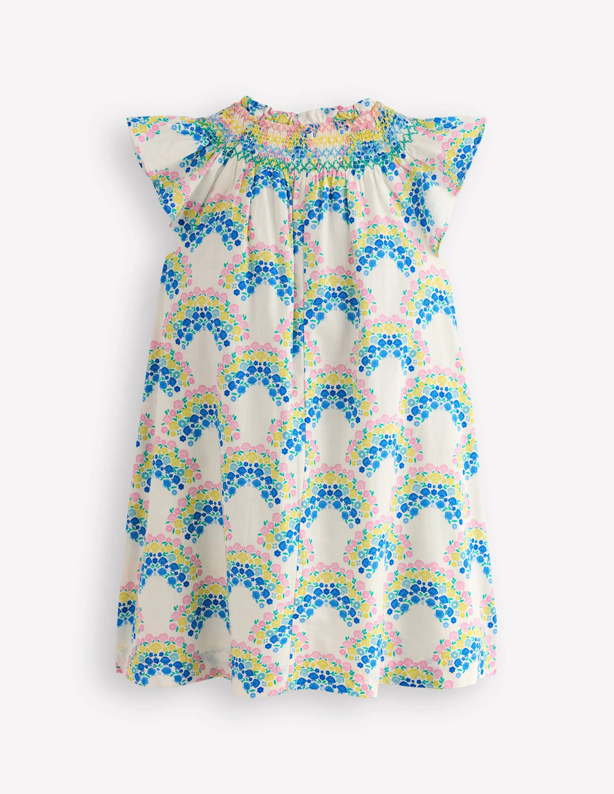 Holiday Smocked Dress-Soft Ivory Rainbow Shells