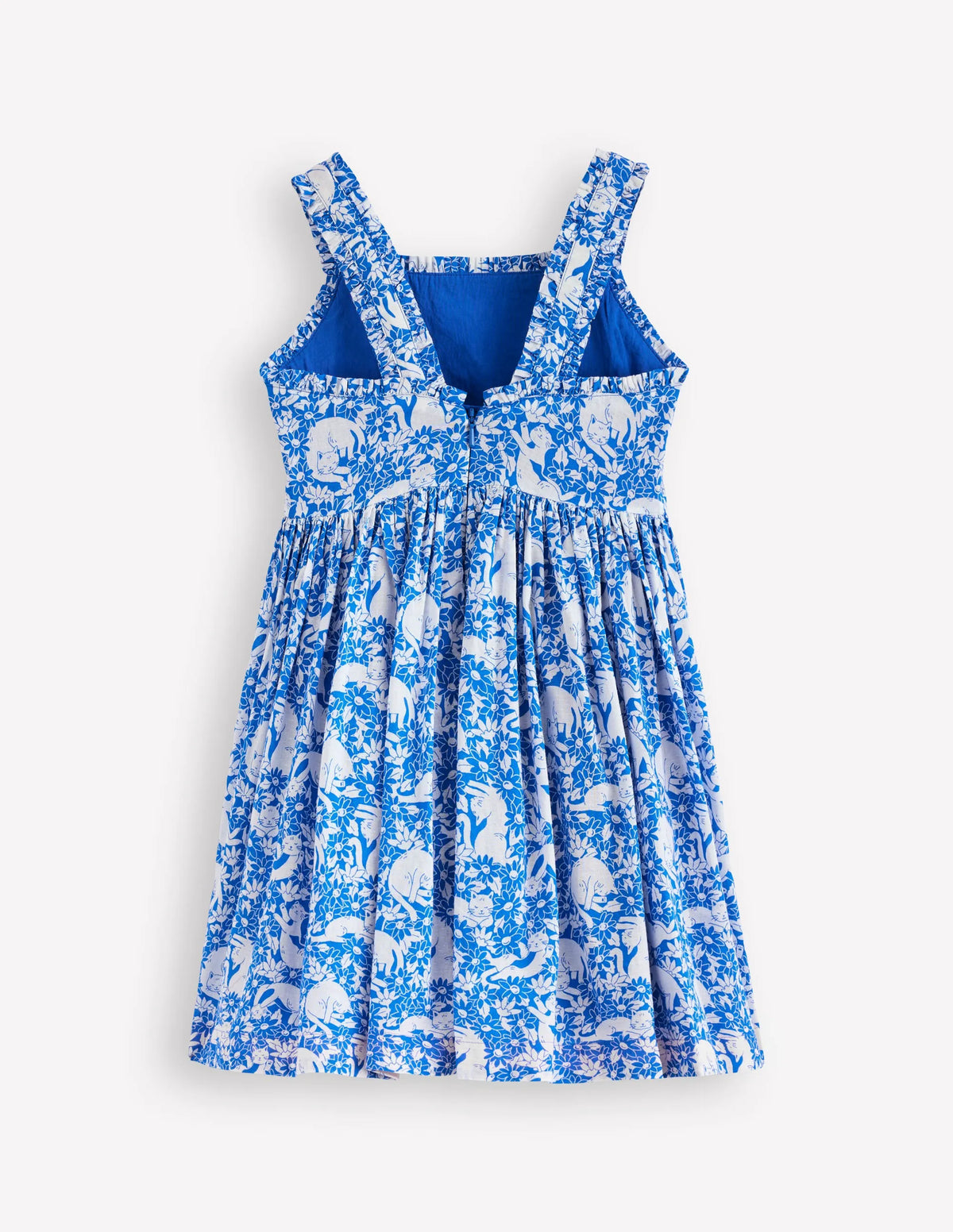 Luna Frill Strap Woven Dress-Kingfisher Blue Kitten Meadow