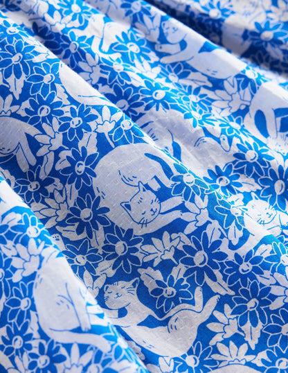 Luna Frill Strap Woven Dress-Kingfisher Blue Kitten Meadow