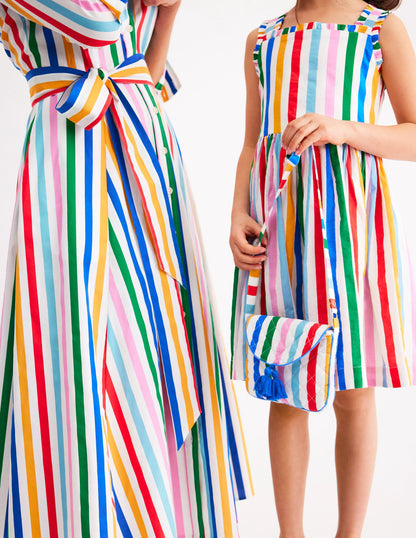 Luna Frill Strap Woven Dress-Multi Rainbow Stripe