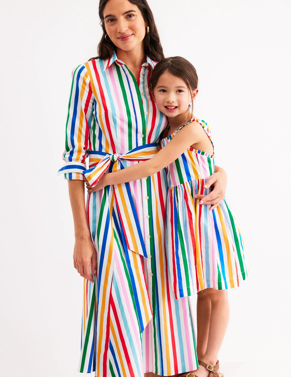 Luna Frill Strap Woven Dress-Multi Rainbow Stripe
