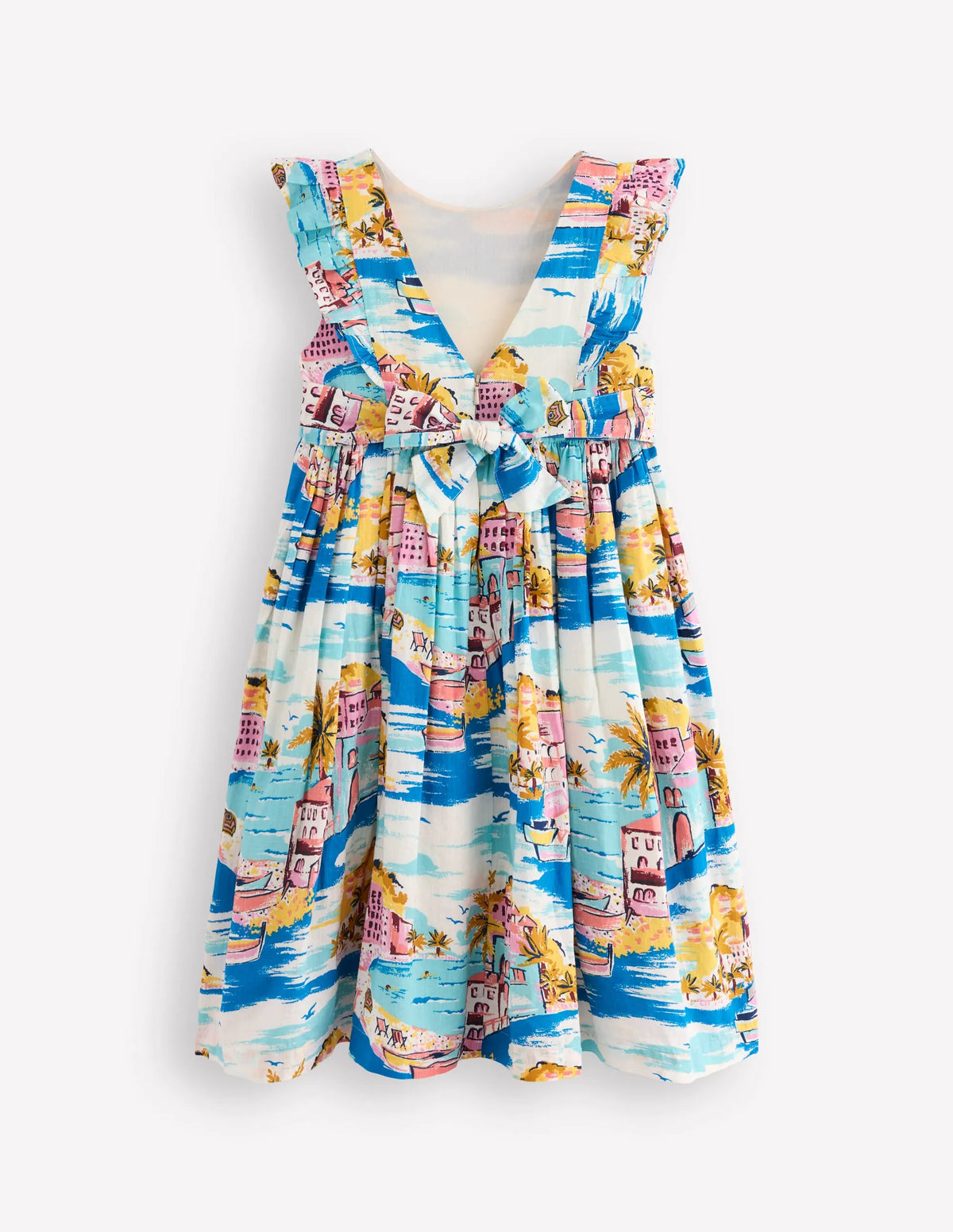 Bow Back Midi Dress-Multi Coastal Scene