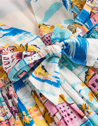 Bow Back Midi Dress-Multi Coastal Scene
