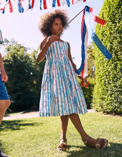 Remy Button Through Dress-Peacock Plume Blue Star