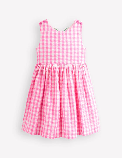 Zadie Applique Back Dress-Pink Gingham Strawberry