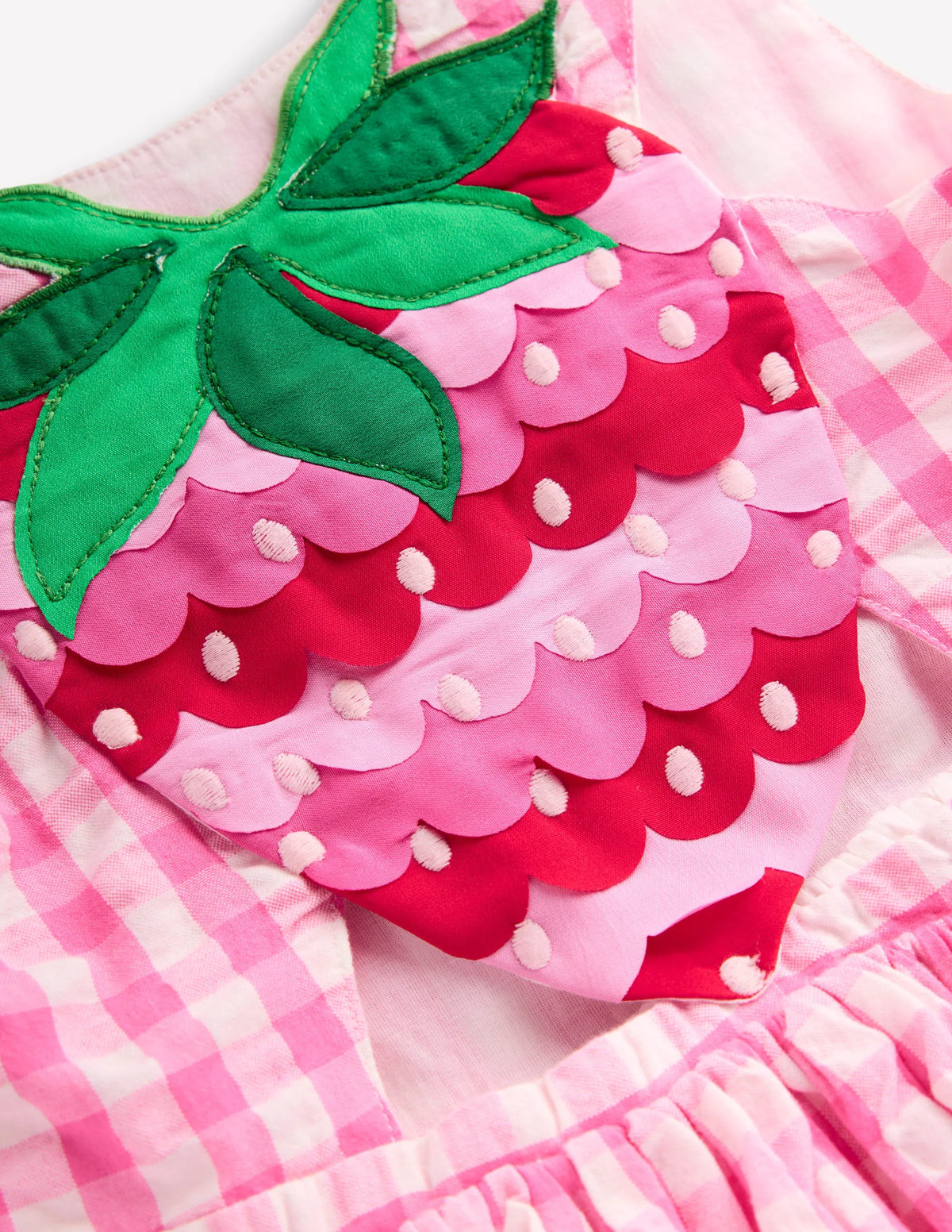 Zadie Applique Back Dress-Pink Gingham Strawberry