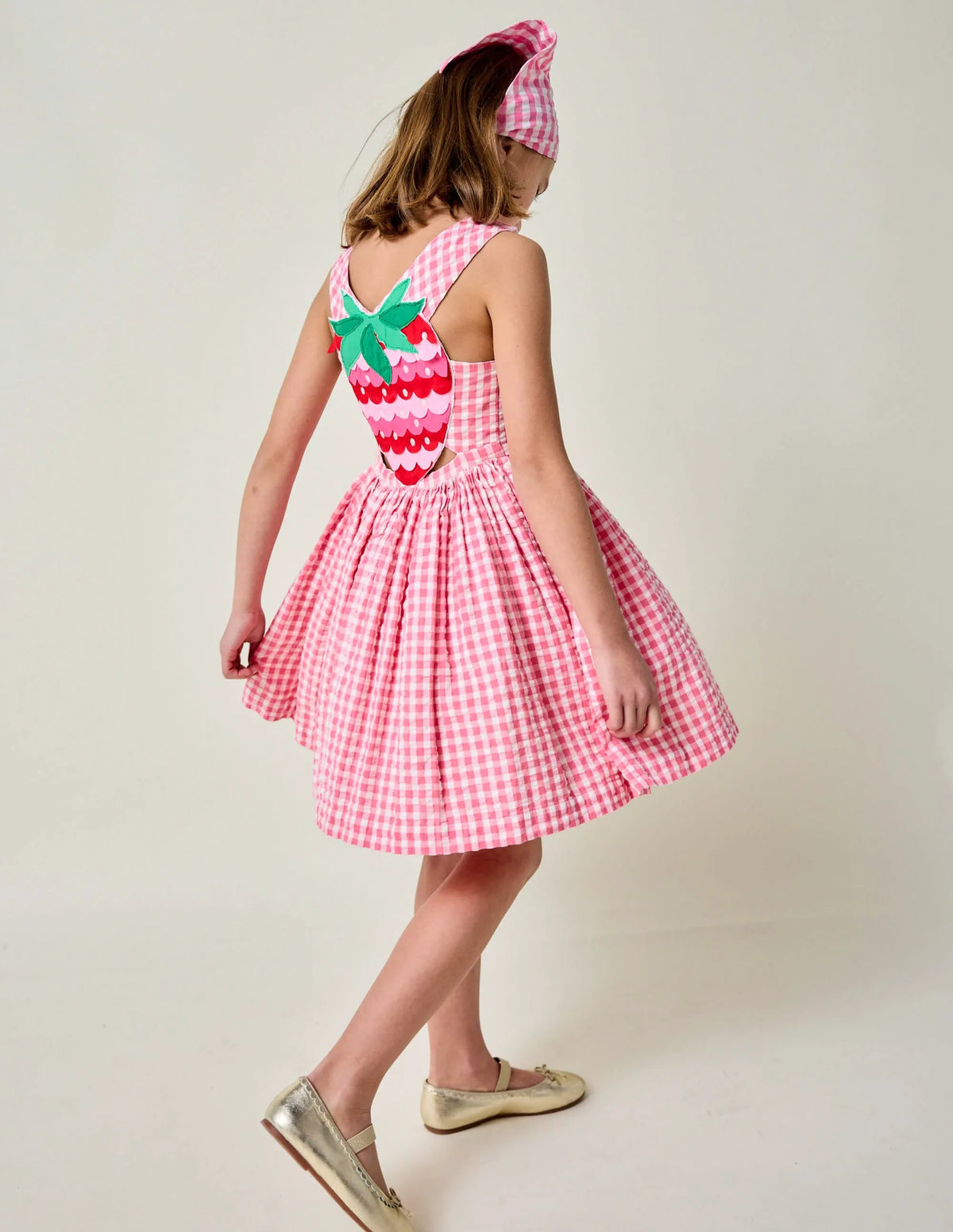 Zadie Applique Back Dress-Pink Gingham Strawberry