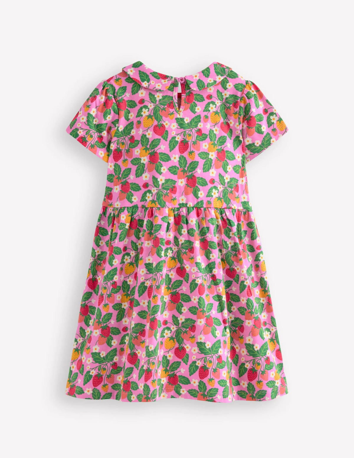 Peter Pan Collar Jersey Dress-Cosmos Pink Strawberry Patch