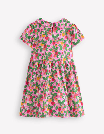 Peter Pan Collar Jersey Dress-Cosmos Pink Strawberry Patch