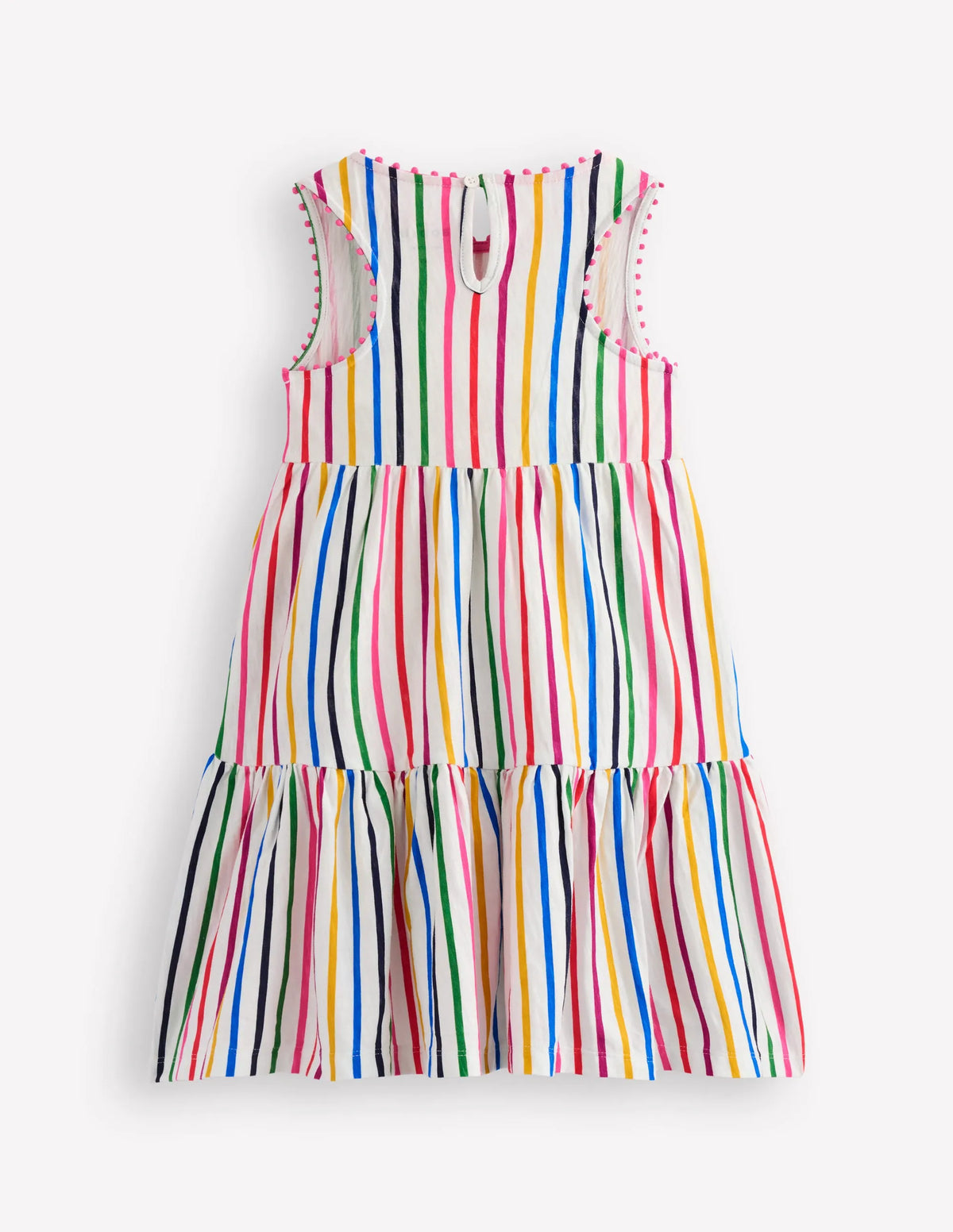 Ali Pom Trim Jersey Dress-Multi Stripe