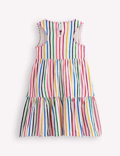 Ali Pom Trim Jersey Dress-Multi Stripe