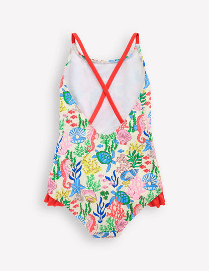 Pretty Cross-Back Swimsuit-Multi Coral Cove