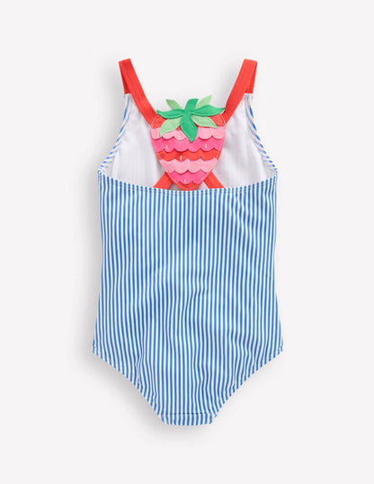 Applique Back Swimsuit-Blue Strawberry