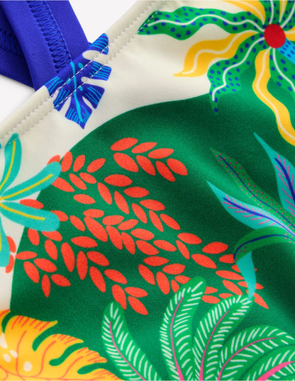 Cross-back Bikini Top-Soft Ivory Multi Jungle