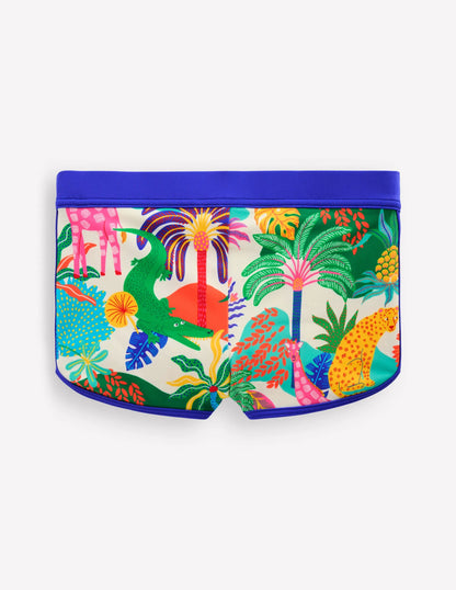 Patterned Swim Shorts-Soft Ivory Multi Jungle
