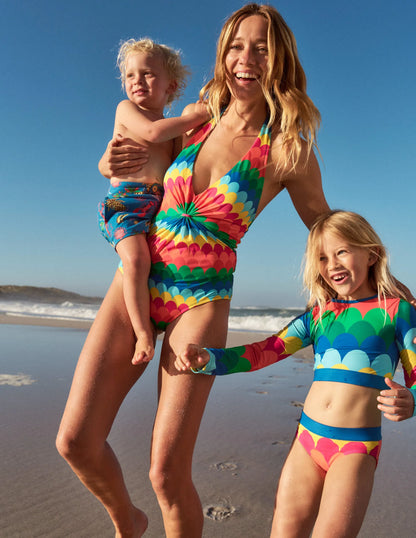 Cropped Rash Vest Set-Multi Scallop Stripe