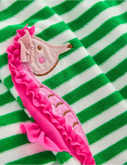 Mara Towelling Throw-On-Green Seahorse Stripe