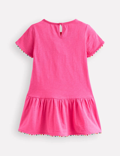 Dropped Waist Pom Tunic-Flamingo Pink