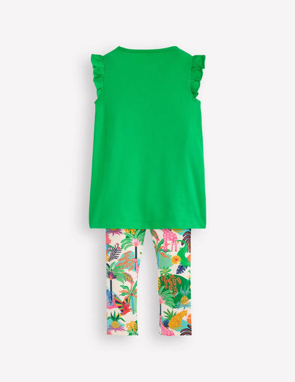 Frill Sleeve Tunic Set-Sapling Green Embroidery
