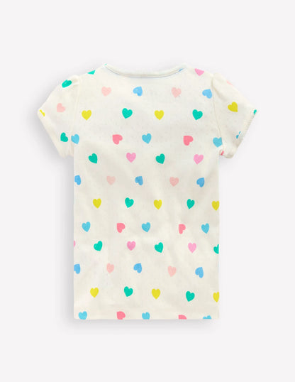 Short Sleeve Pointelle Top-Soft Ivory Multi Hearts