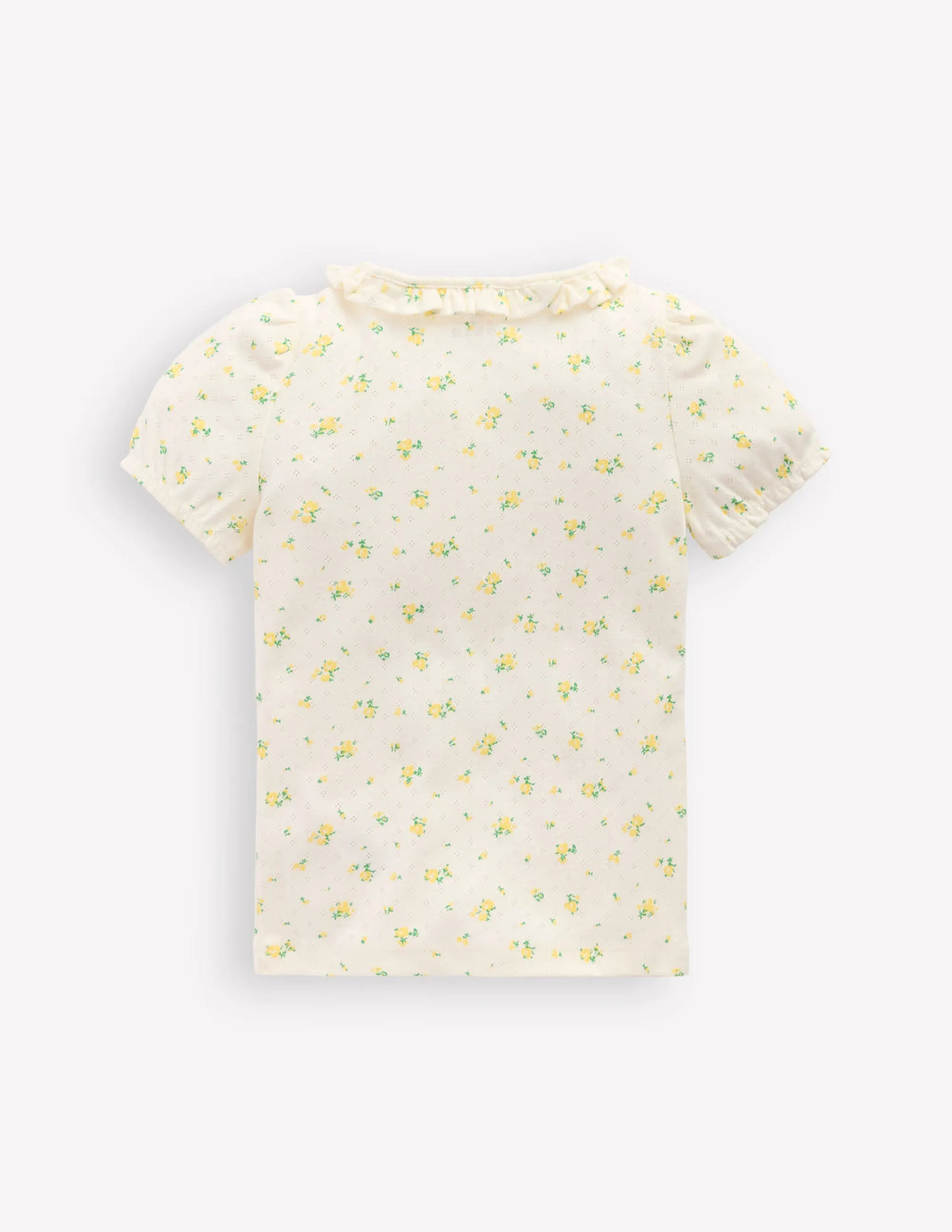 Short-sleeved Ruffle Pointelle-Rosebud Floral