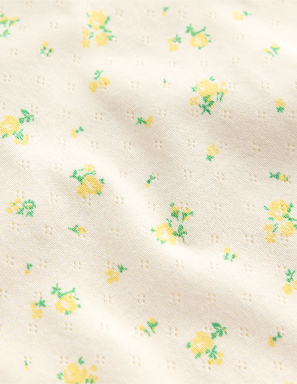 Short-sleeved Ruffle Pointelle-Rosebud Floral