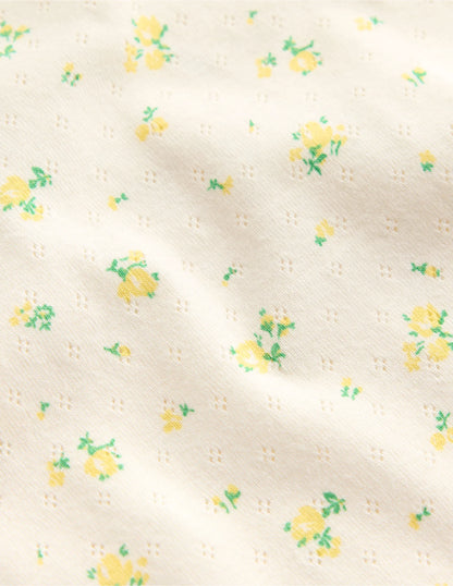 Short-sleeved Ruffle Pointelle-Rosebud Floral