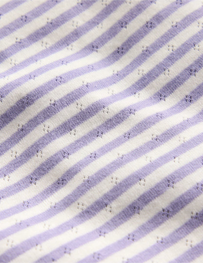 Short-sleeved Ruffle Pointelle-Misty Lavender/Soft Ivory