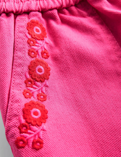Pull-On Pants-Sorbet Pink Embroidered