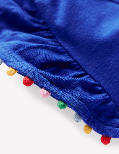 Frill Sleeve Pom Top-Bright Blue