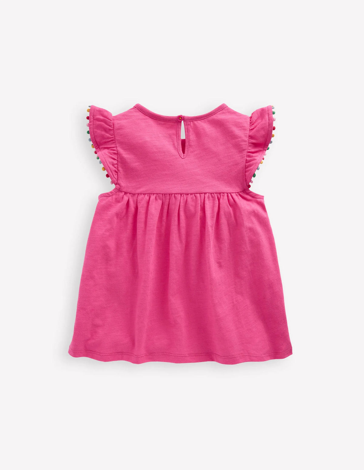 Frill Sleeve Pom Top-Flamingo Pink