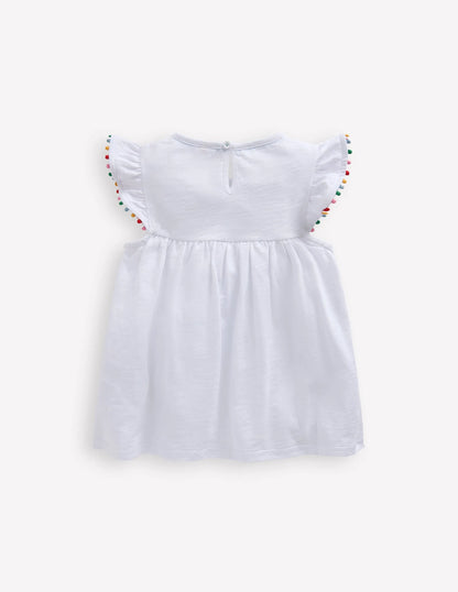 Frill Sleeve Pom Top-White