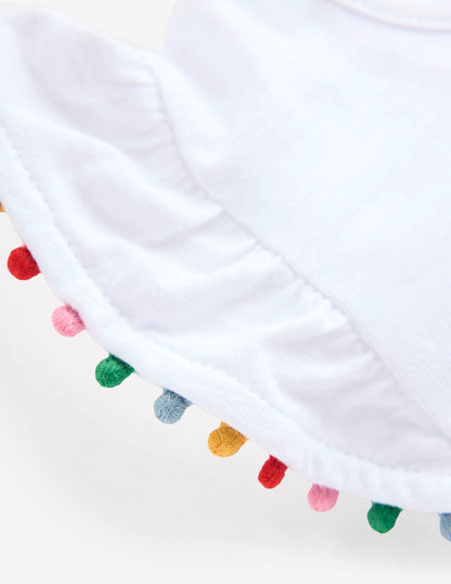 Frill Sleeve Pom Top-White