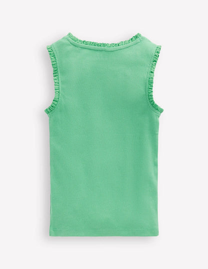 Ribbed Lace Trim Tank-Aloe Green