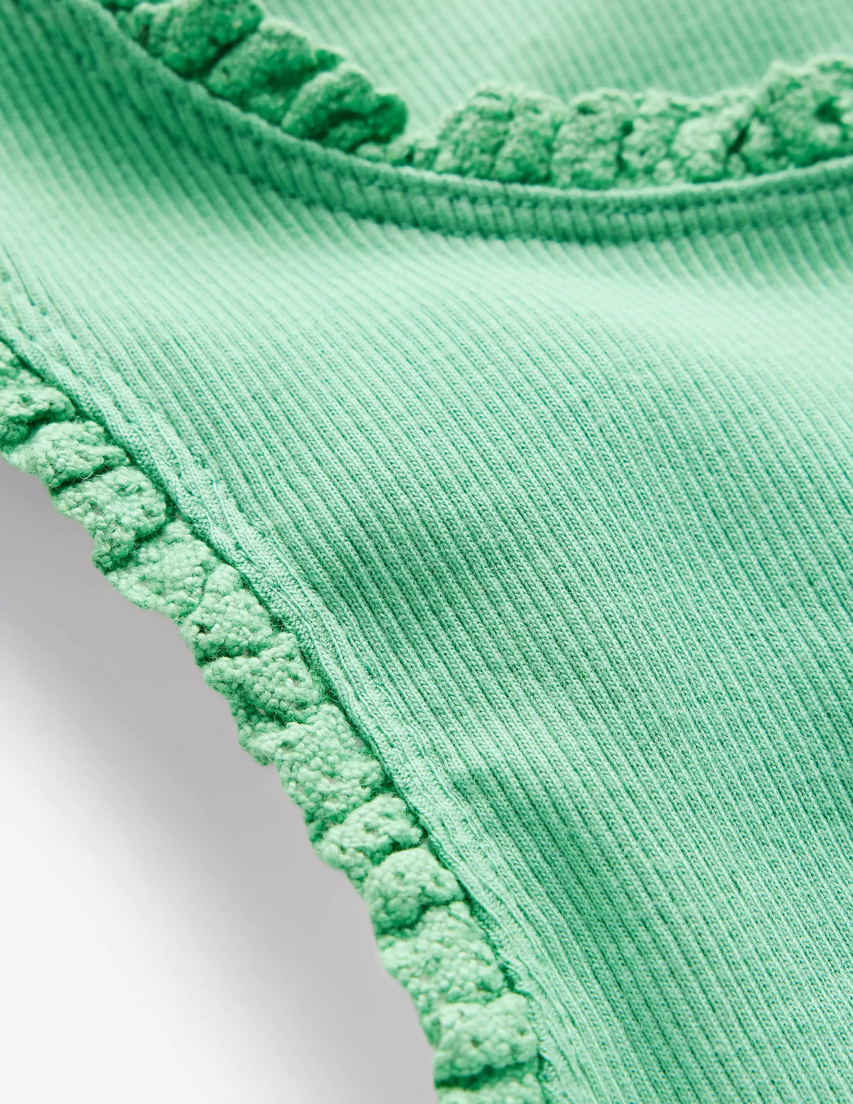 Ribbed Lace Trim Tank-Aloe Green
